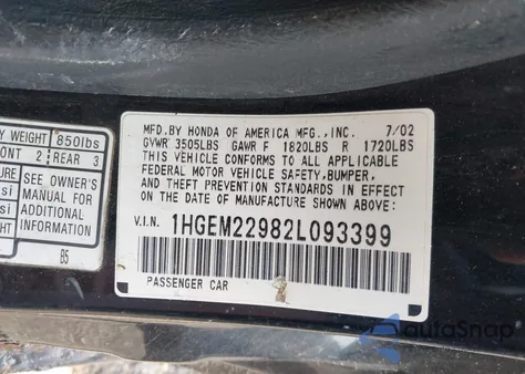 2002 Honda Civic Ex z USA, uszkodzony, nr VIN 1HGEM22982L093399